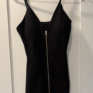Lapis Black Mini Dress with Front Zipper